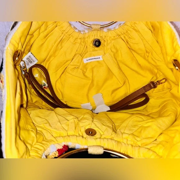 NWT Anthropologie Multicolor beaded yellow stripe canvas Women's Bag - Picture 5 of 7